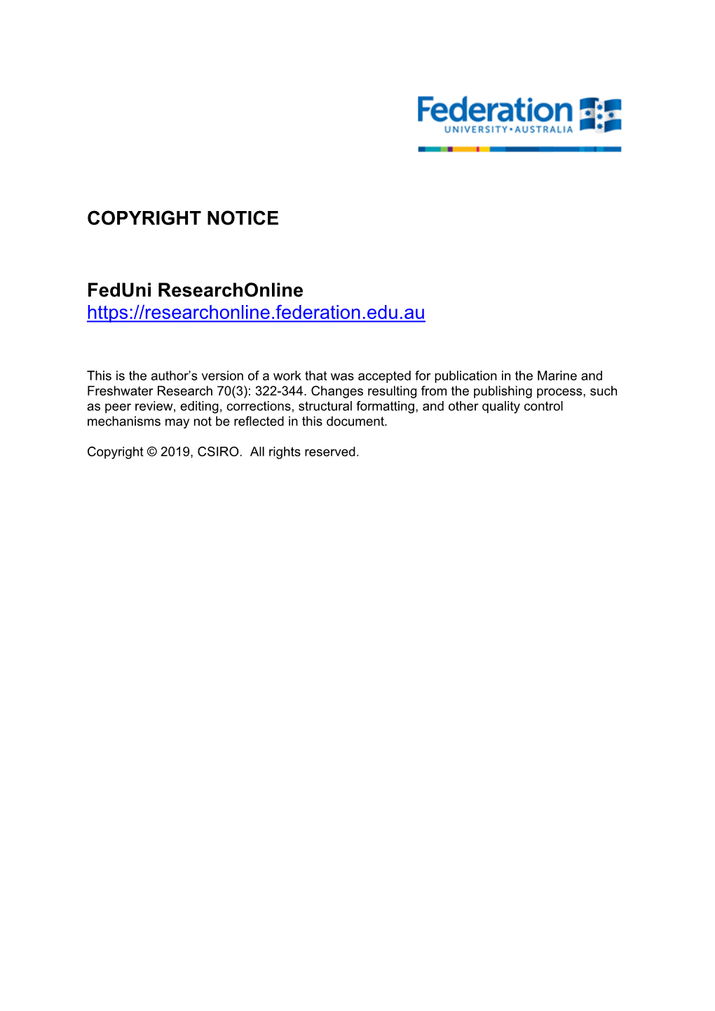 COPYRIGHT NOTICE Feduni Researchonline Https