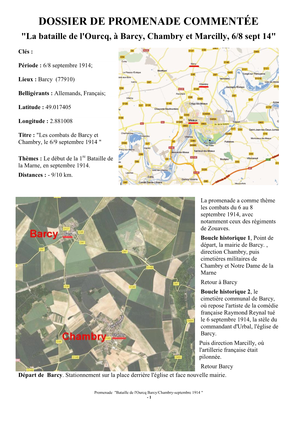 La Bataille De L'ourcq, À Barcy, Chambry Et Marcilly, 6/8 Sept 14