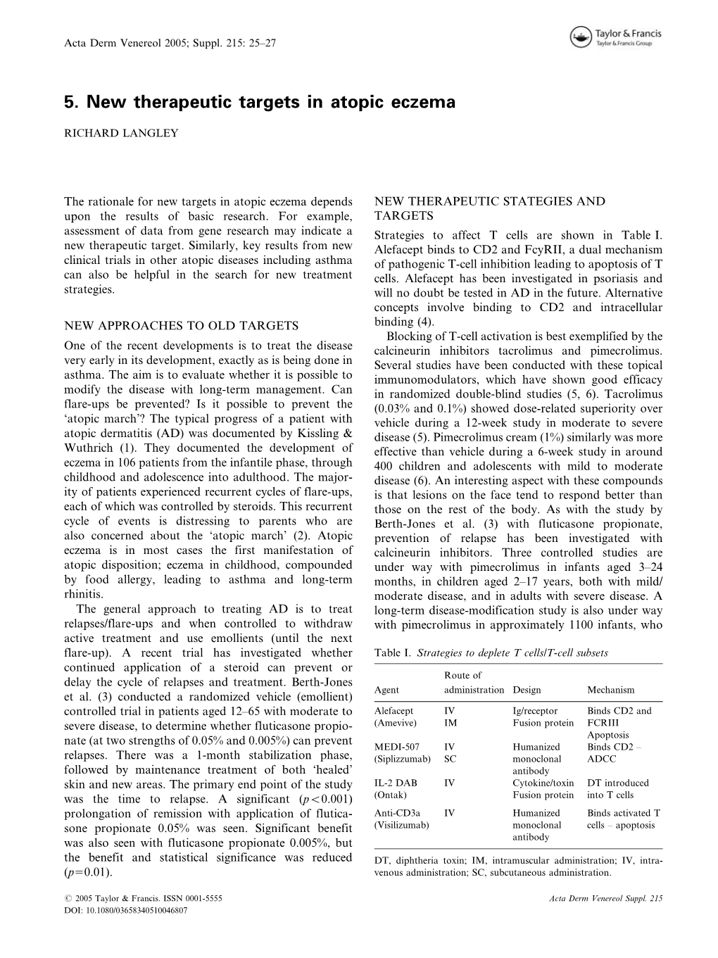 5. New Therapeutic Targets in Atopic Eczema