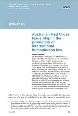 Australian Red Cross Leadership in the Promotion of International