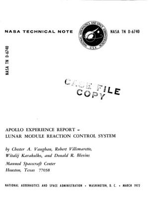 LUNAR MODULE REACTION CONTROL SYSTEM by Chester A
