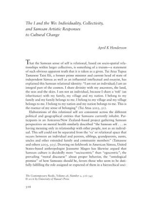 Individuality, Collectivity, and Samoan Artistic Responses to Cultural Change