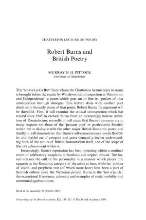 Robert Burns and British Poetry