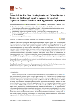 Potential for Bacillus Thuringiensis and Other Bacterial Toxins As Biological Control Agents to Combat Dipteran Pests of Medical and Agronomic Importance