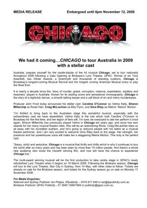 CHICAGO to Tour Australia in 2009 with a Stellar Cast