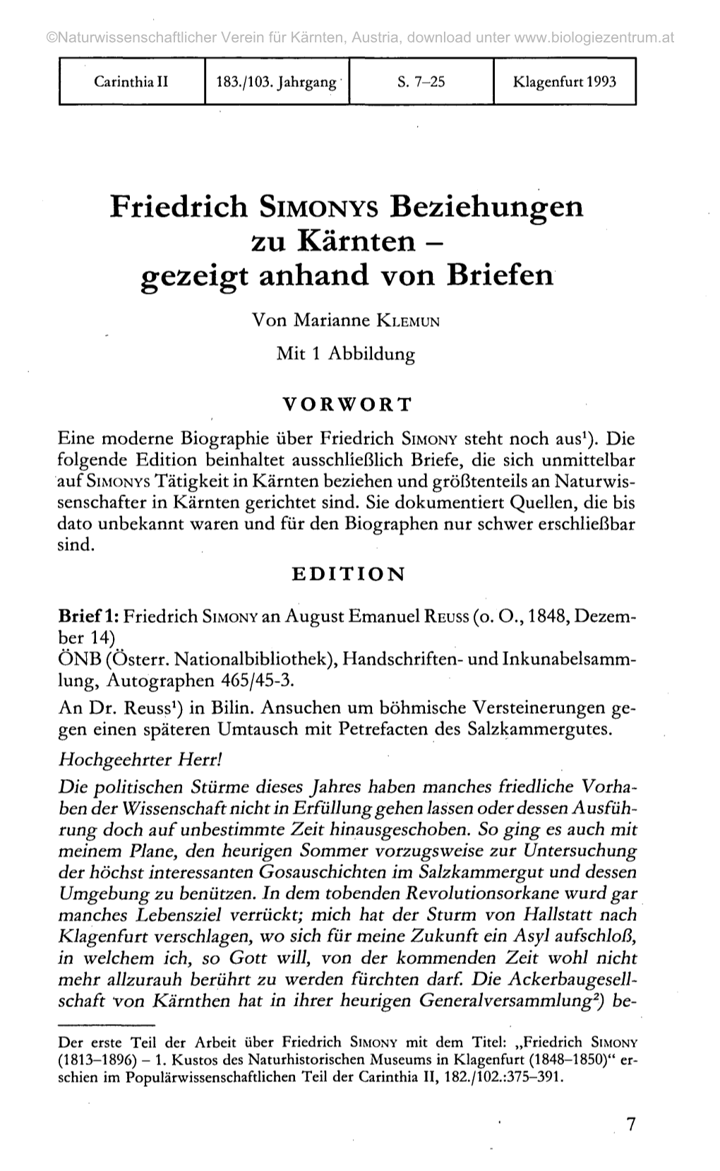 Friedrich SIMONYS Beziehungen Zu Kärnten - Gezeigt Anhand Von Briefen