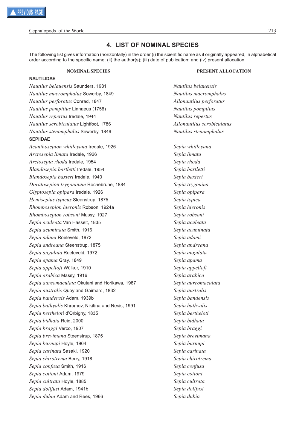 4. List of Nominal Species