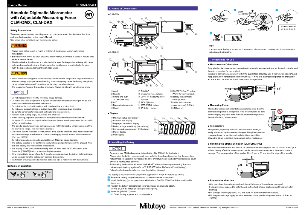 Absolute Digimatic Micrometer with Adjustable Measuring Force CLM