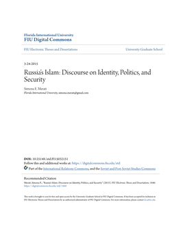 Russia's Islam: Discourse on Identity, Politics, and Security Simona E