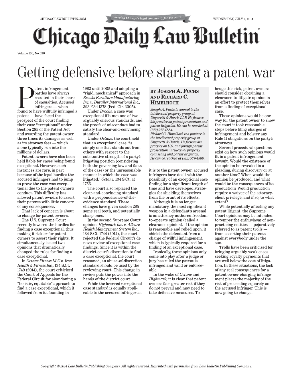 Getting Defensive Before Starting a Patent War