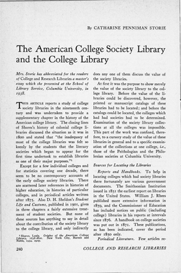 College and Research Libraries a Master~S the Society Libraries