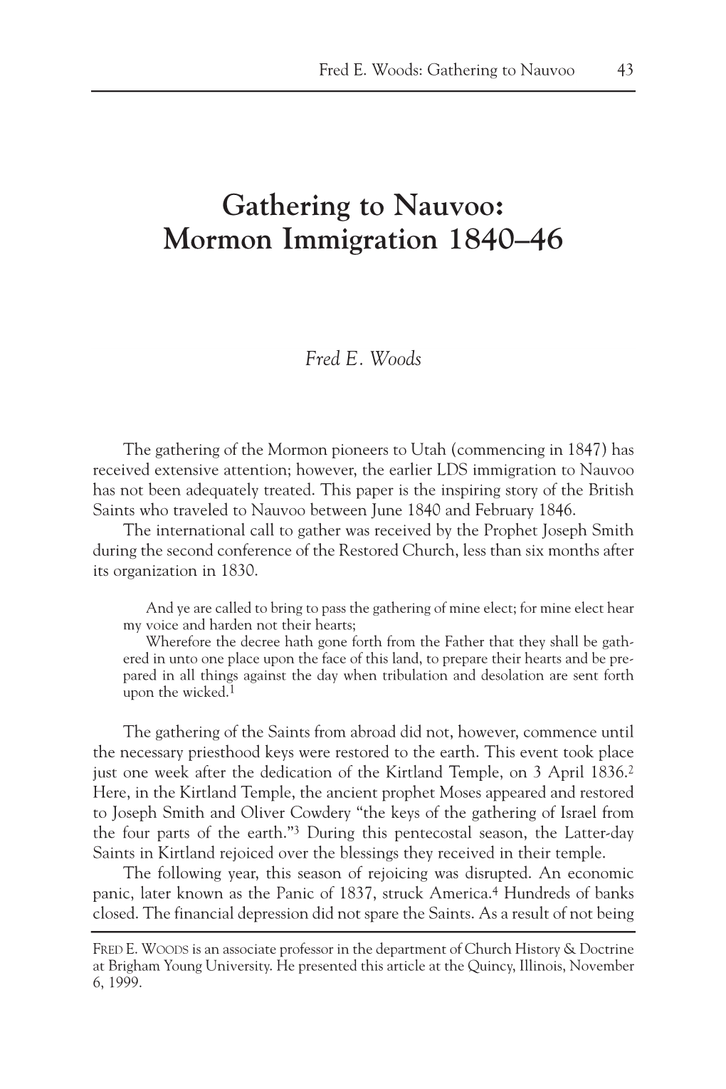 Gathering to Nauvoo: Mormon Immigration 1840–46