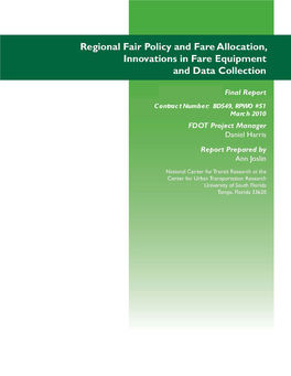 Regional Fare Policy and Fare Allocation, Innovations in Fare Equipment and Data Collection