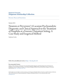 Neurosis Or Perversion? a Lacanian Psychoanalytic Diagnostic and Clinical Approach to the Treatment of Paraphilia at a Forensic