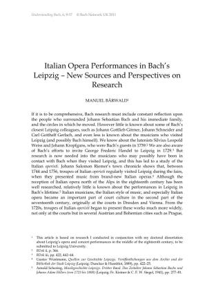 Italian Opera Performances in Bach's Leipzig