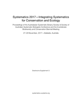 Systematics 2017—Integrating Systematics for Conservation and Ecology