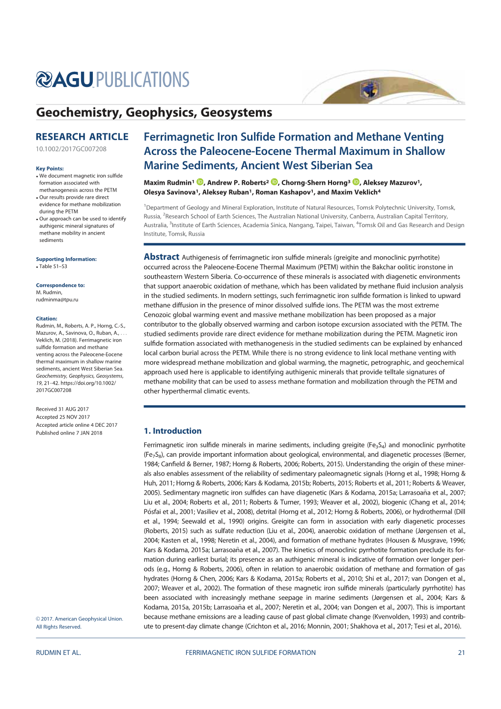 Ferrimagnetic Iron Sulfide Formation and Methane Venting Across The