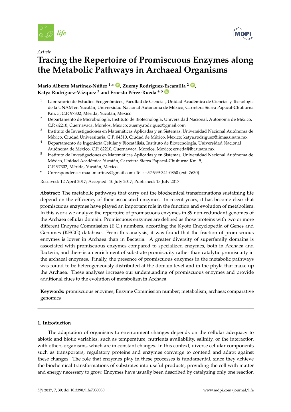 Tracing the Repertoire of Promiscuous Enzymes Along the Metabolic Pathways in Archaeal Organisms