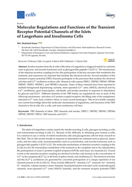 Molecular Regulations and Functions of the Transient Receptor Potential Channels of the Islets of Langerhans and Insulinoma Cells