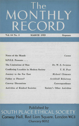 Vol. 64 No. 3 MARCH 1959 Sixpence Notes of The