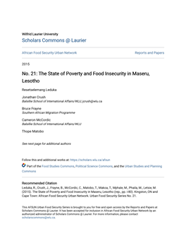 No. 21: the State of Poverty and Food Insecurity in Maseru, Lesotho