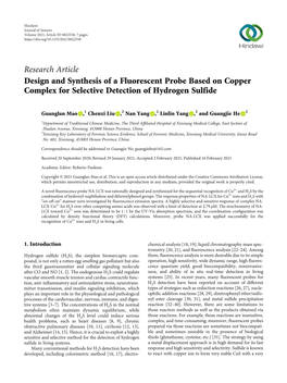 Research Article Design and Synthesis of a Fluorescent Probe Based on Copper Complex for Selective Detection of Hydrogen Sulfide