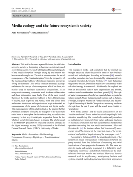 Media Ecology and the Future Ecosystemic Society
