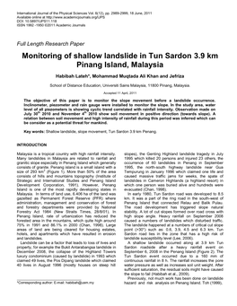 Monitoring of Shallow Landslide in Tun Sardon KM 3