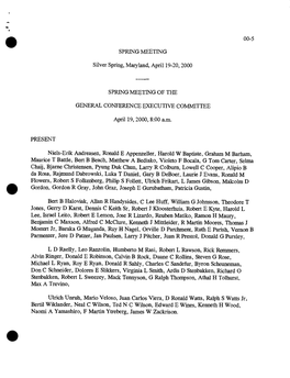 00-5 SPRING MEETING Silver Spring, Maryland, April 19-20, 2000 SPRING MEETING of the GENERAL CONFERENCE EXECUTIVE COMMITTEE Apri