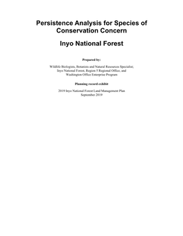 Persistence Analysis for Species of Conservation Concern on the Inyo