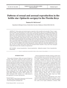 Patterns of Sexual and Asexual Reproduction in the Brittle Star Ophiactis Savignyi in the Florida Keys