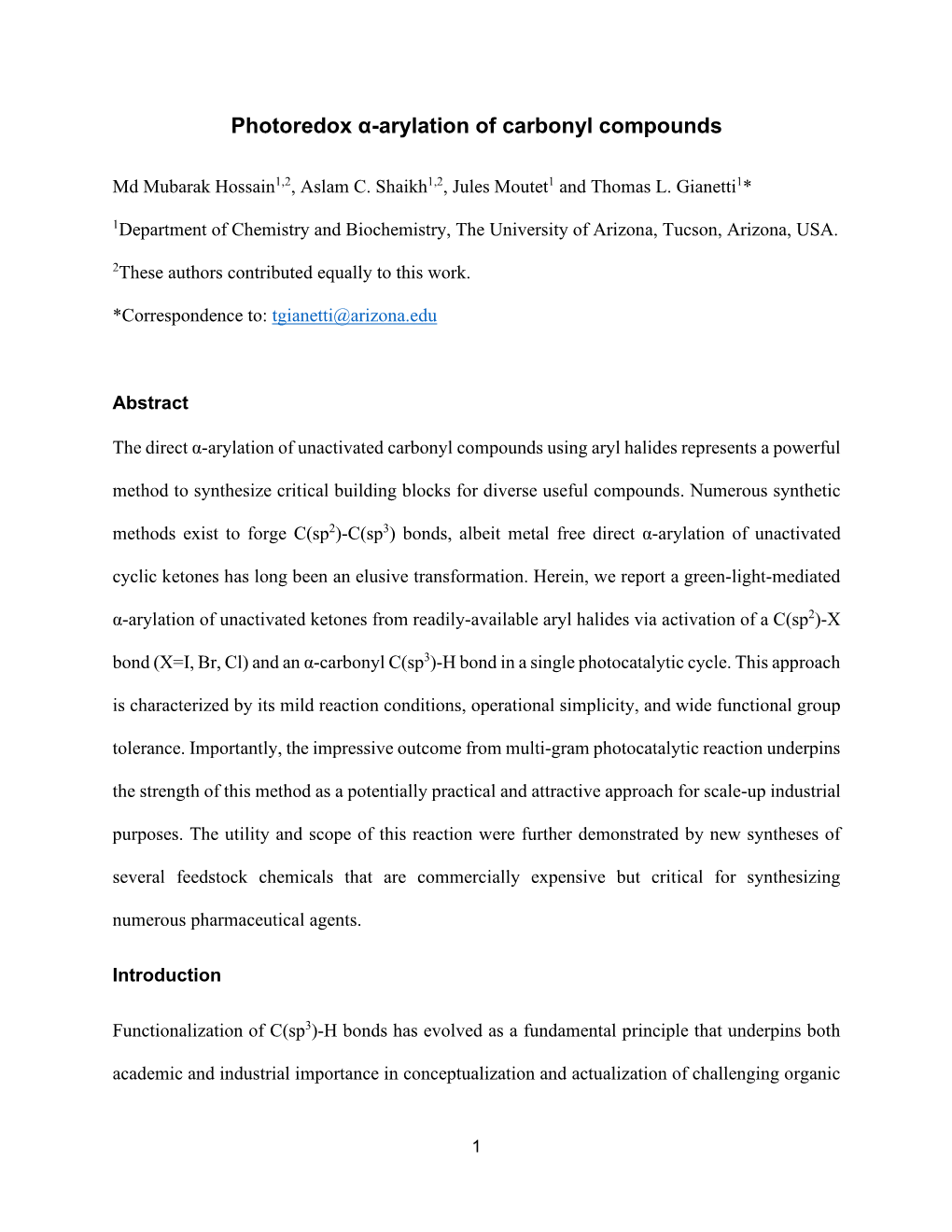 Photoredox Α-Arylation of Carbonyl Compounds