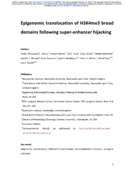 Epigenomic Translocation of H3k4me3 Broad Domains Following Super-Enhancer Hijacking