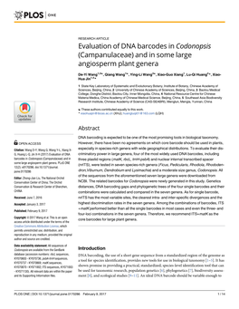 Evaluation of DNA Barcodes in Codonopsis (Campanulaceae) and in Some Large Angiosperm Plant Genera