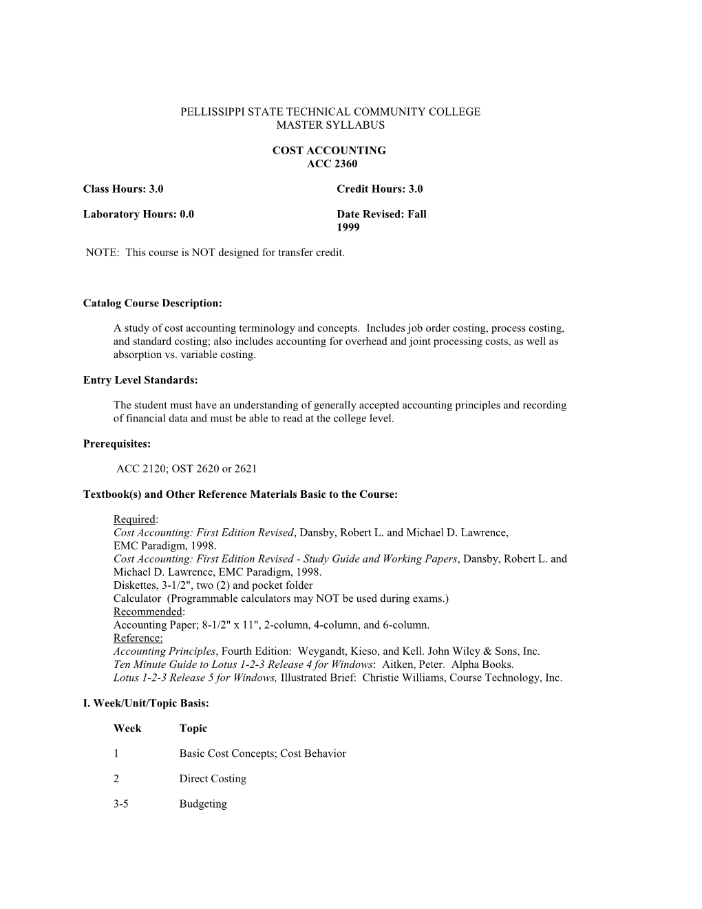 ACC 2360 Cost Accounting