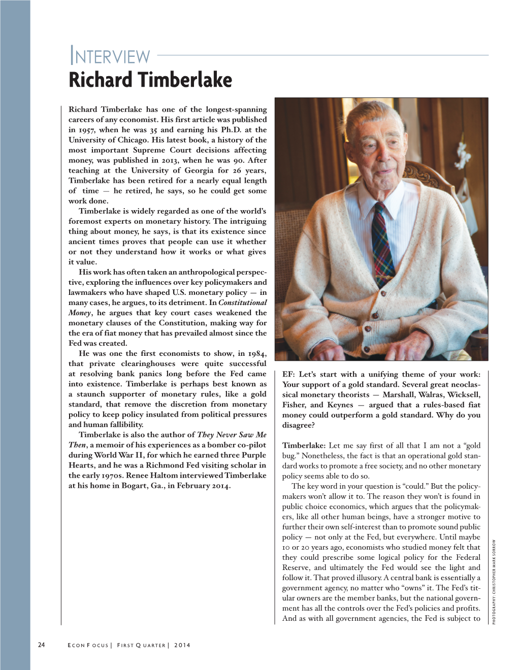 Interview-Richard Timberlake, Econ Focus, First Quarter 2014