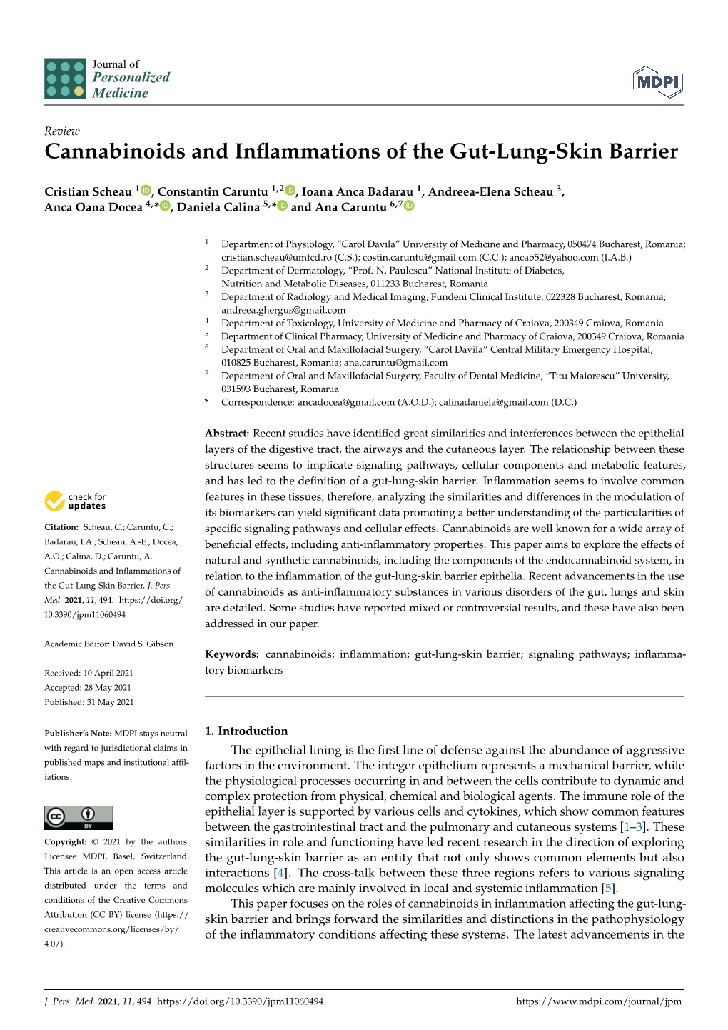 Cannabinoids and Inflammations of the Gut-Lung-Skin Barrier