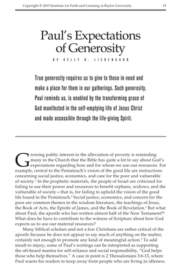 Paul's Expectations of Generosity