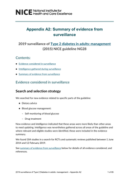 Appendix A2: Summary of Evidence from Surveillance (NG28)