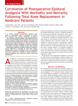 Correlation of Postoperative Epidural Analgesia with Morbidity and Mortality Following Total Knee Replacement in Medicare Patients