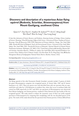 Discovery and Description of a Mysterious Asian Flying Squirrel (Rodentia, Sciuridae, Biswamoyopterus) from Mount Gaoligong, Southwest China