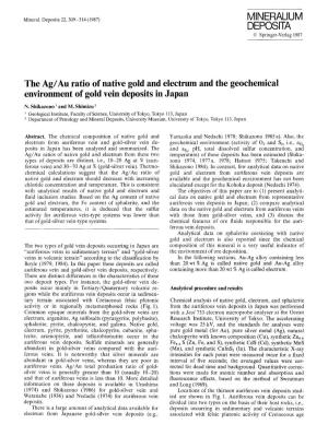 The Ag/Au Ratio of Native Gold and Electrum and the Geochemical Environment of Gold Vein Deposits in Japan