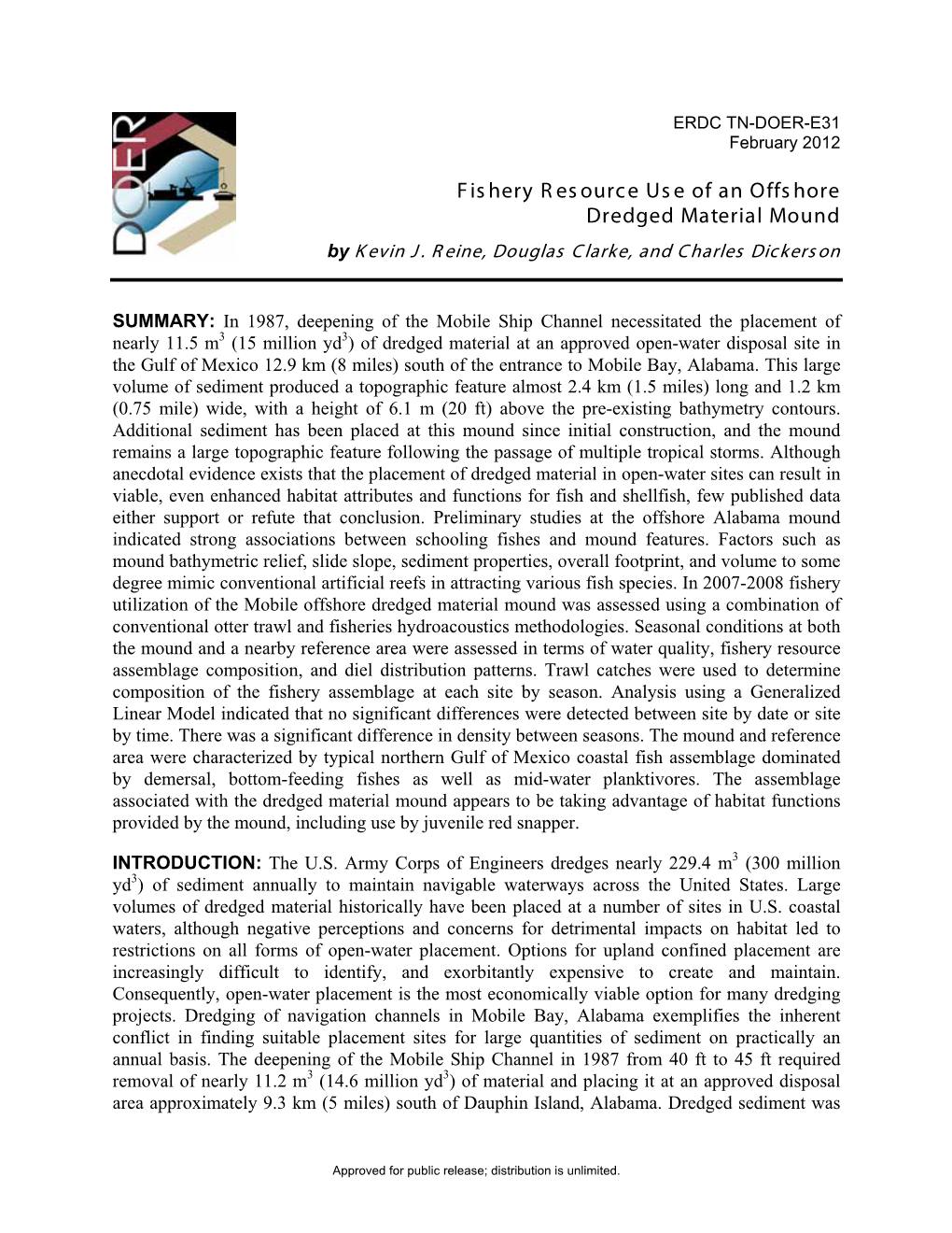 Fishery Resource Use of an Offshore Dredged Material Mound by Kevin J