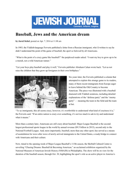 Baseball, Jews and the American Dream by Jared Sichel, Posted on Apr