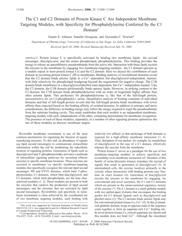 The C1 and C2 Domains of Protein Kinase C Are Independent Membrane Targeting Modules, with Specificity for Phosphatidylserine Conferred by the C1 Domain† Joanne E