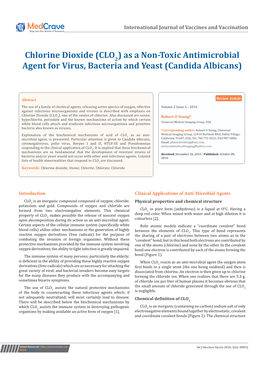 Chlorine Dioxide (CLO2) As a Non-Toxic Antimicrobial Agent for Virus, Bacteria and Yeast (Candida Albicans)