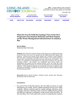 What Do You Do with the Garbage? New York City's Progressive Era Sanitary Reforms and Their Impact on The