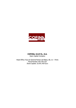COFINA, S.G.P.S., S.A. Open Capital Company