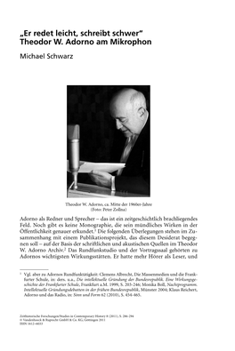 „Er Redet Leicht, Schreibt Schwer“ Theodor W. Adorno Am Mikrophon