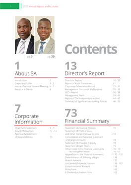 Contents Pg.9 Pg.36 1 13 About SA Director’S Report